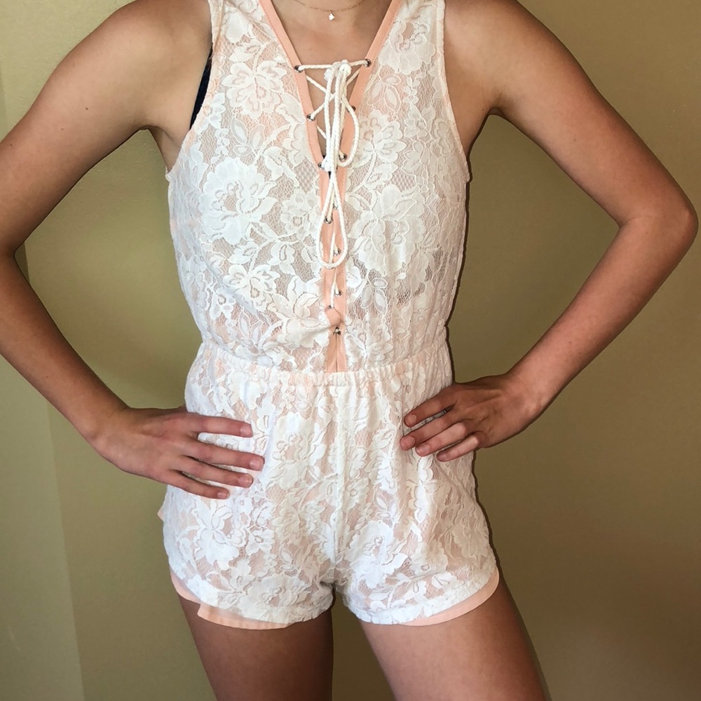 Forever 21 Floral White and Peach Romper